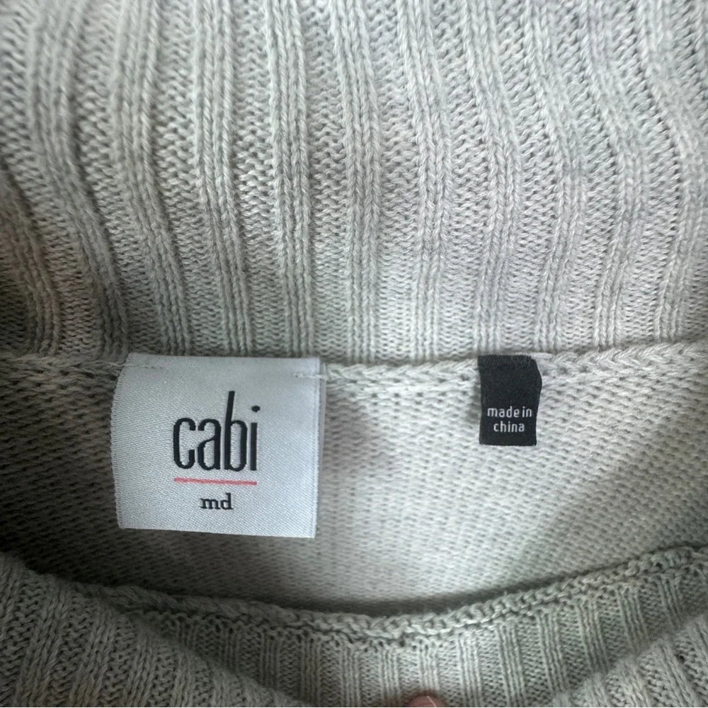 CAbi Cowl Neck Poncho Sweater Cable Knit 3003 Glacier Gray Medium Relaxed Cozy